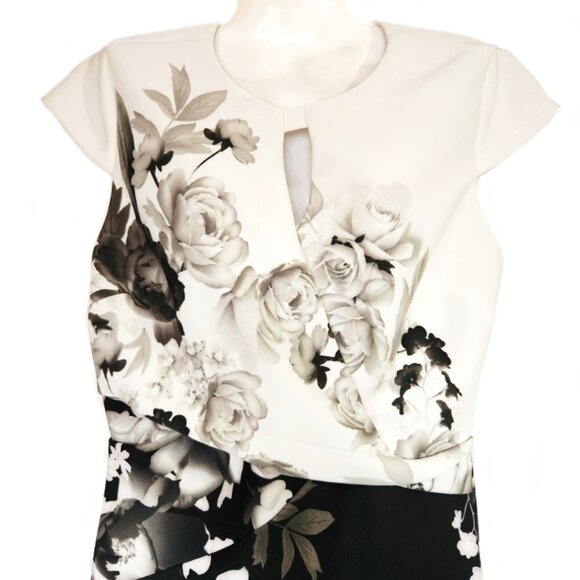 Gorgeous Suzy Shier Floral Black & White Keyhole Dress Size Large - Picture 2 of 5